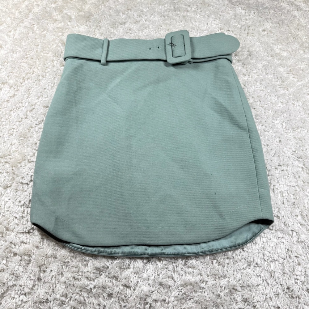 & Other Stories Women's 4 Mini Skirt Belted Green Coquette Secy Party